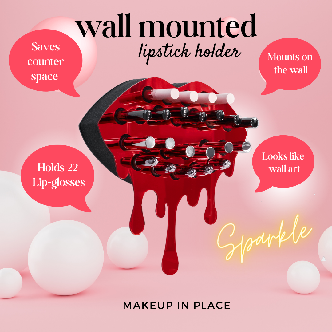 NEW- Adventurous Mirror Red Lip Lipstick & Lipgloss Holder / Organizer - 22 Holes