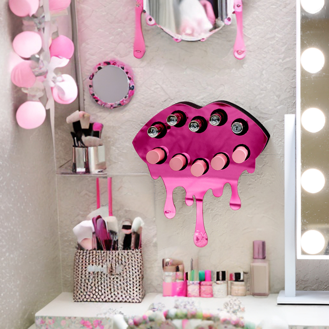 NEW Fearless Mirror Pink Lip Lipstick & Lipgloss Holder / Organizer - 10 Holes