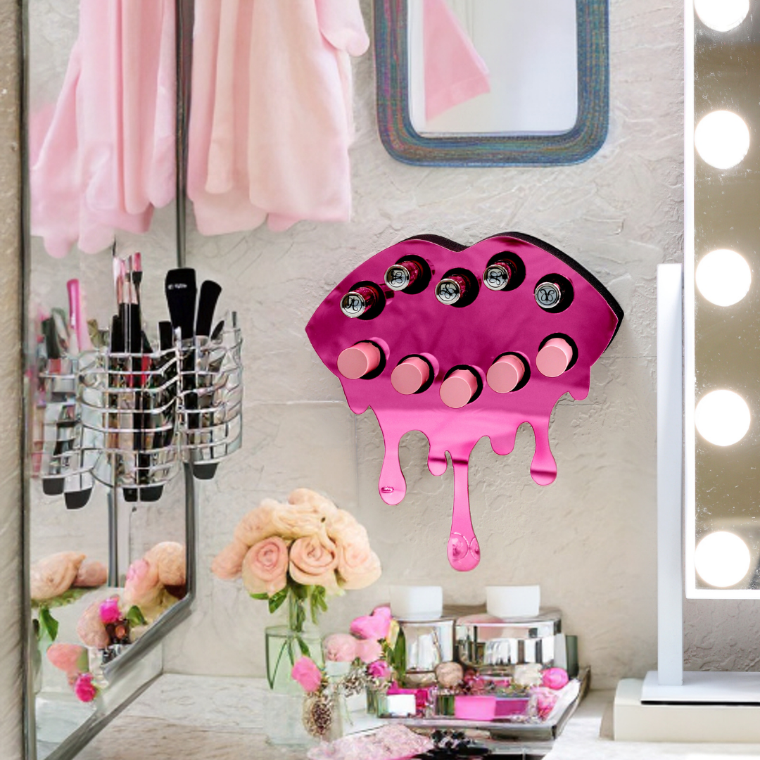 CLOSEOUT Fearless Mirror Pink Lip Lipstick & Lipgloss Holder / Organizer - 10 Holes