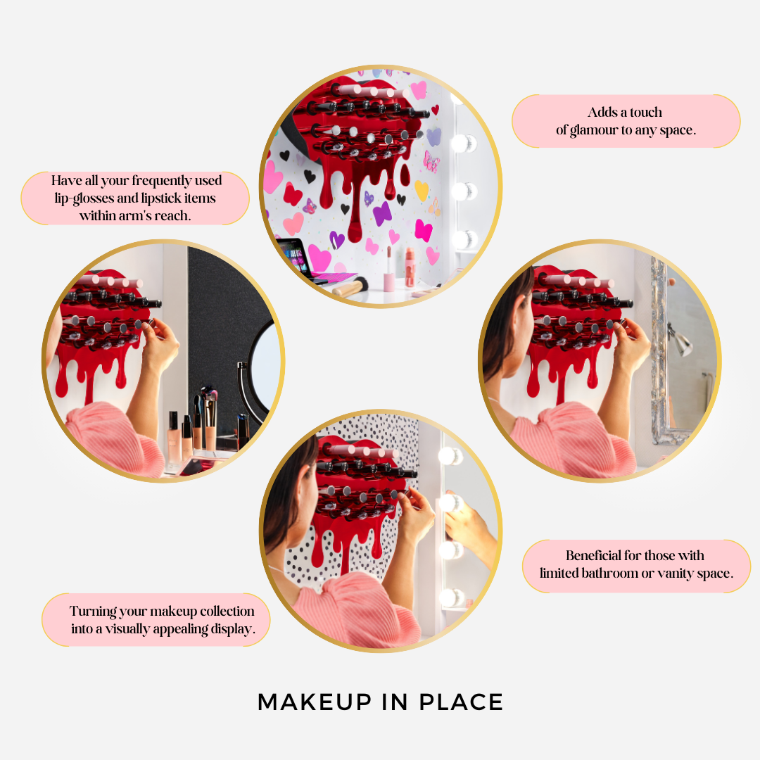 Adventurous Mirror Red Lip Lipstick & Lipgloss Holder / Organizer - 22 Holes