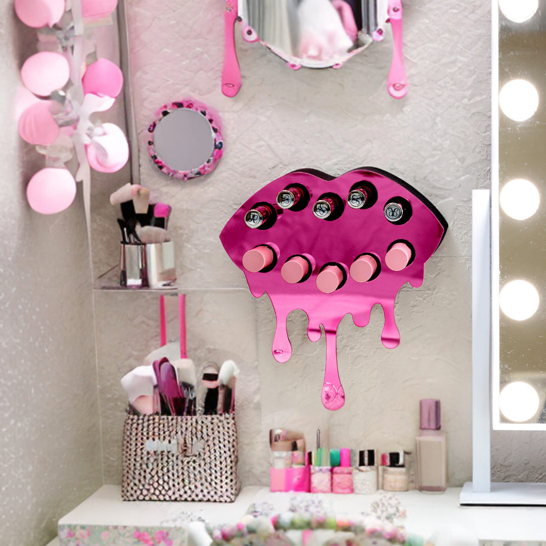 CLOSEOUT Fearless Mirror Pink Lip Lipstick & Lipgloss Holder / Organizer - 10 Holes