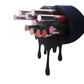 Small Lip Design Lipstick Organizer holding 10 lipsticks mounted on the wall with lipstick easily accessible and organized. Hanging Lipstick Holder that looks like wall art.