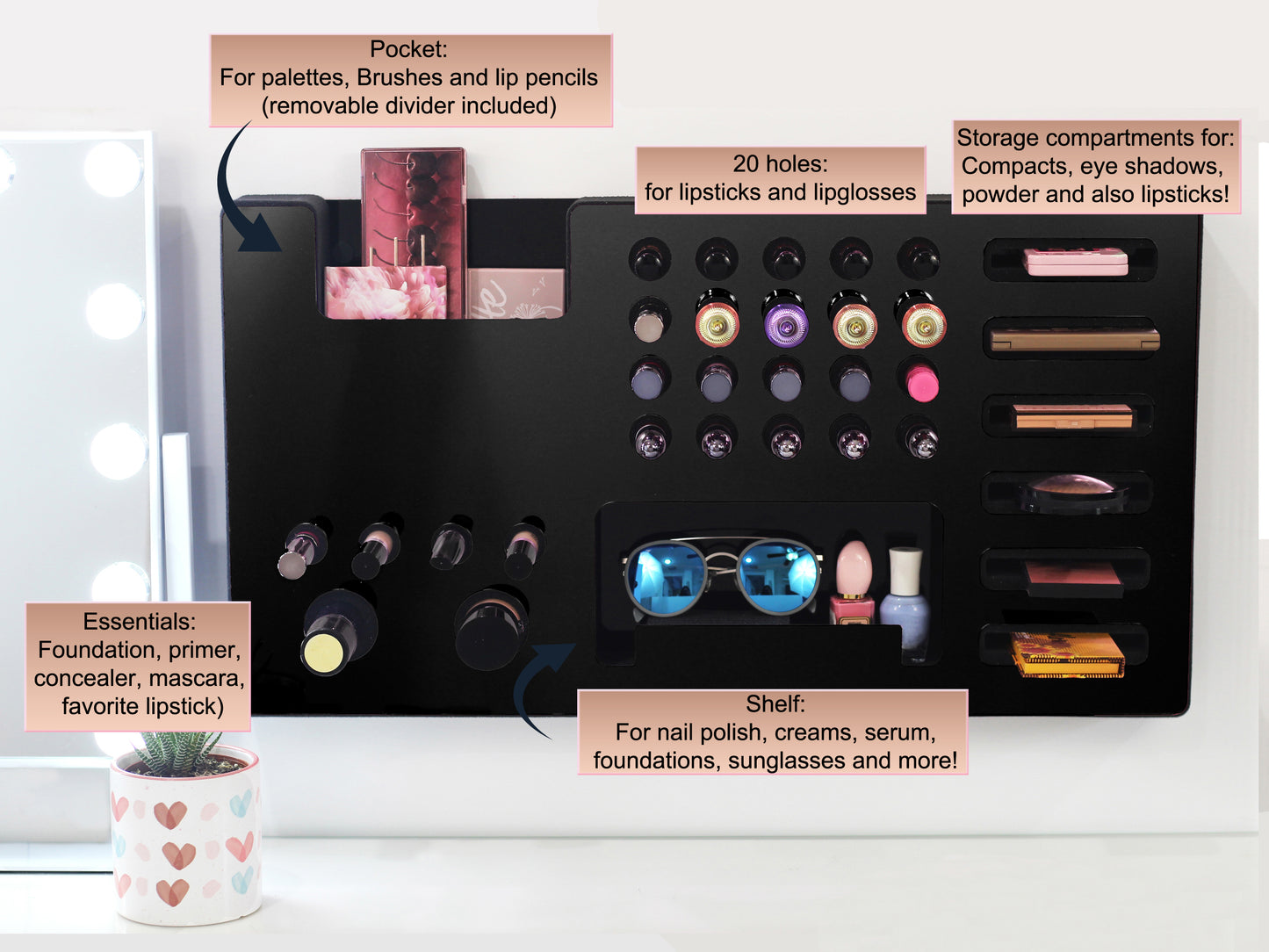 Description of Product Examples To Be Used In Black Ultra Complete Makeup Organizer Solution.