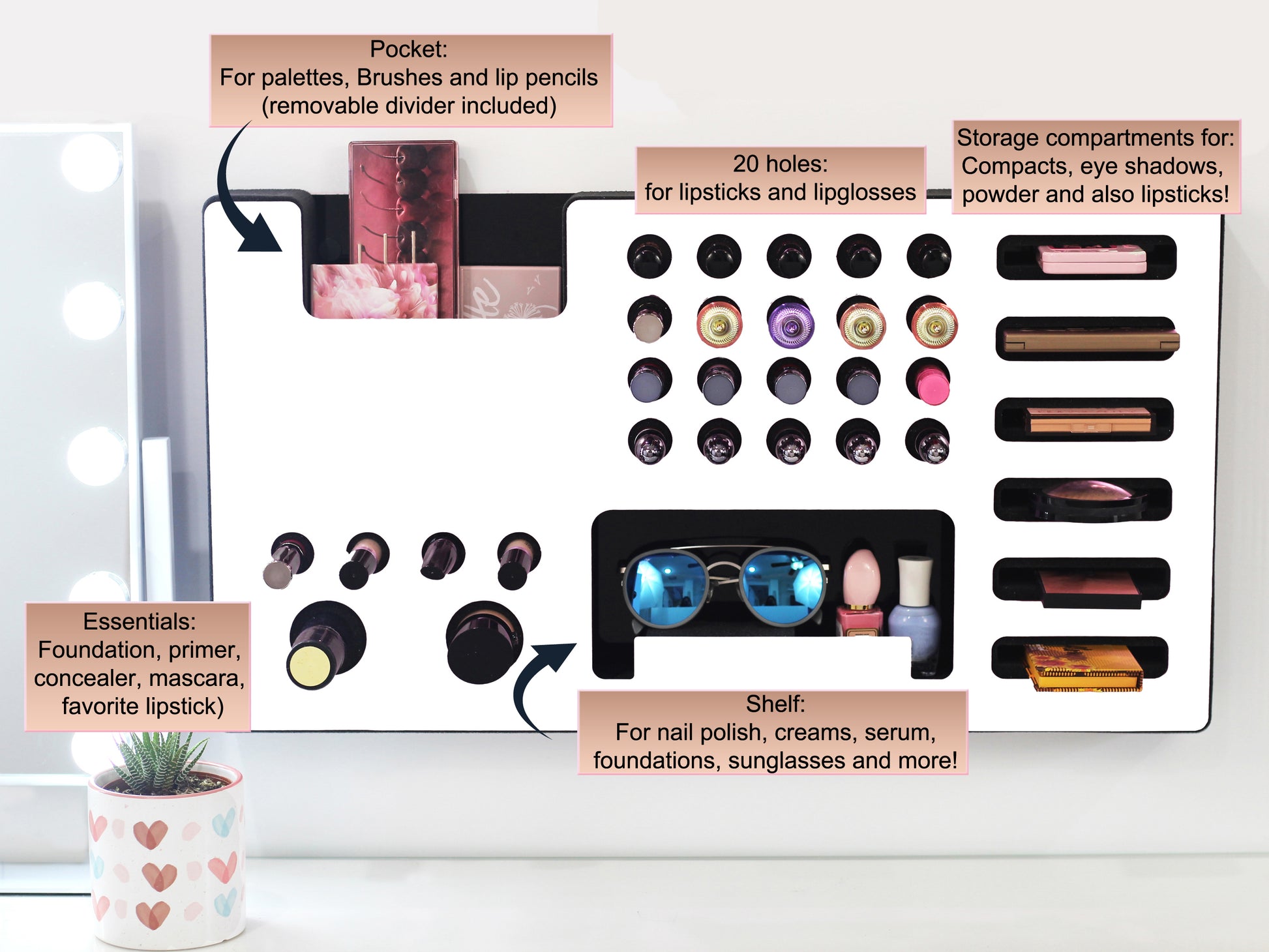 Description of Product Examples To Be Used In White Ultra Complete Makeup Organizer Solution.