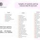 List of sample lipsticks and lip glosses that fit inside the circular holes on the wall hanging makeup organizer.